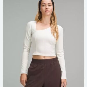 lululemon asymmetrical White ribbed Crop Top